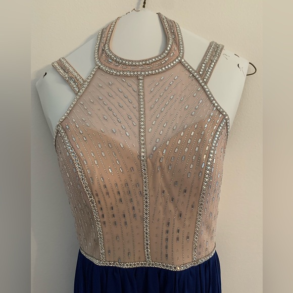 TLC Say Yes To The Prom navy blue skirt with beige sequin top dress. Size 3. - Picture 8 of 13